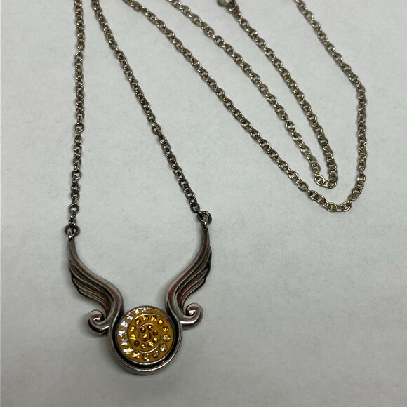 Vintage Sterling Silver Snap Rhinestone Pendant Wings Necklace Sz 19" - Picture 1 of 7